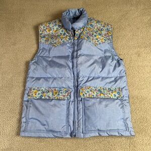 Frostline Kit Puffer Vest Womens Small Blue Floral Western Yoke Lightweight